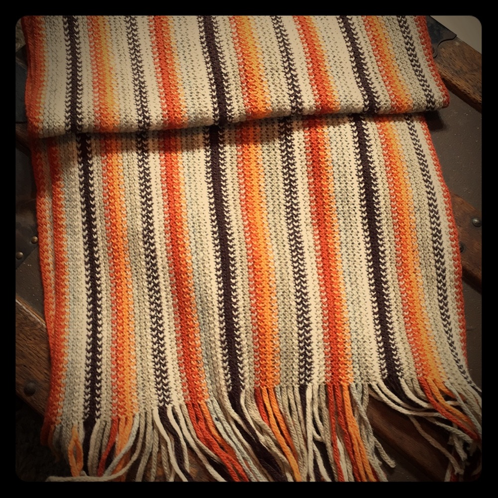 Wool fall scarf orange brown beige rust cream